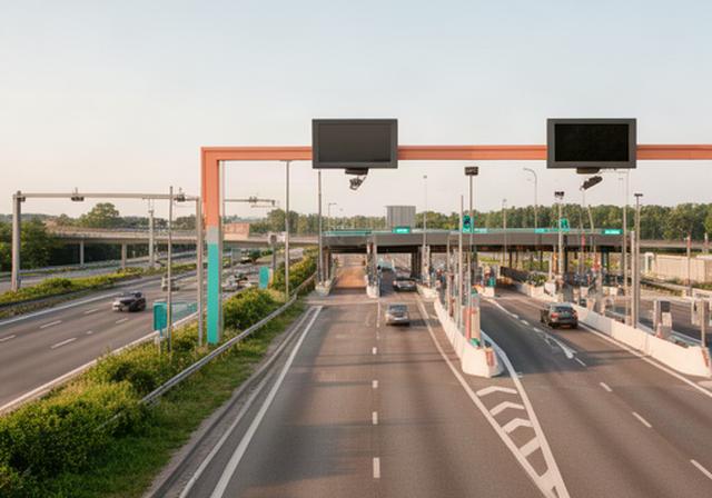 Fahrbahn mit automatischer Mauterfassung an einer mehrspurigen Kontrollstelle